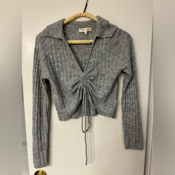 Small Heather Grey Cropped Sweater Blouse Winter Fall Cozy Cute - Picture 1 of 6